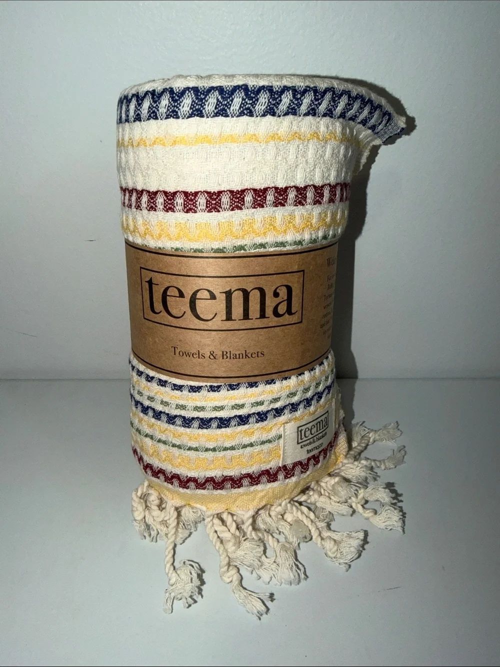teema Ivory Golf Burgundy Navy Green Striped Textured Turkish Towel
